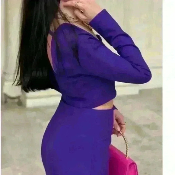 Zara purple long sleeve open back crop top size S - Picture 2 of 11
